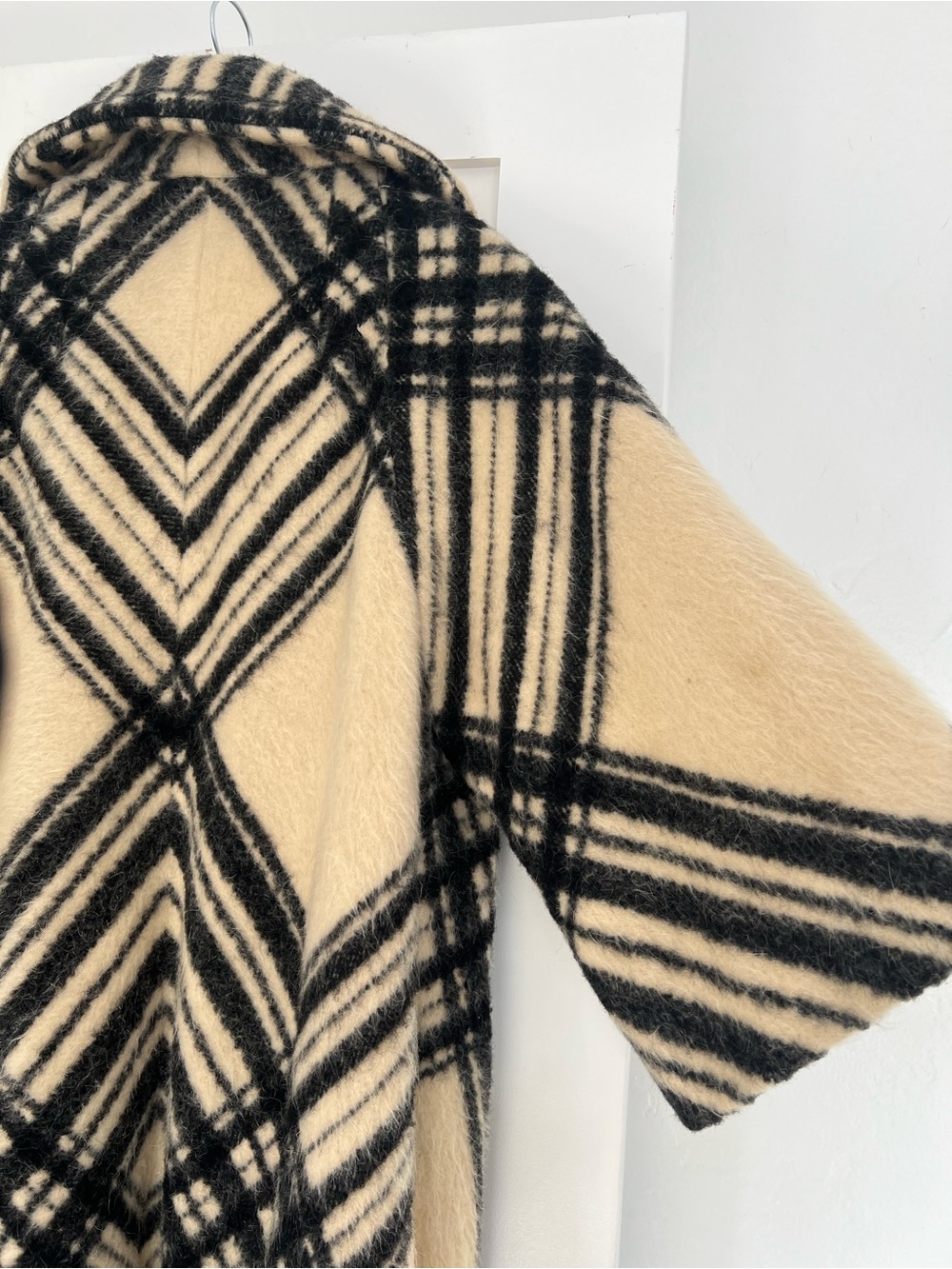 Vintage Cream & Black Plaid Wool Coat - Picture 3 of 6
